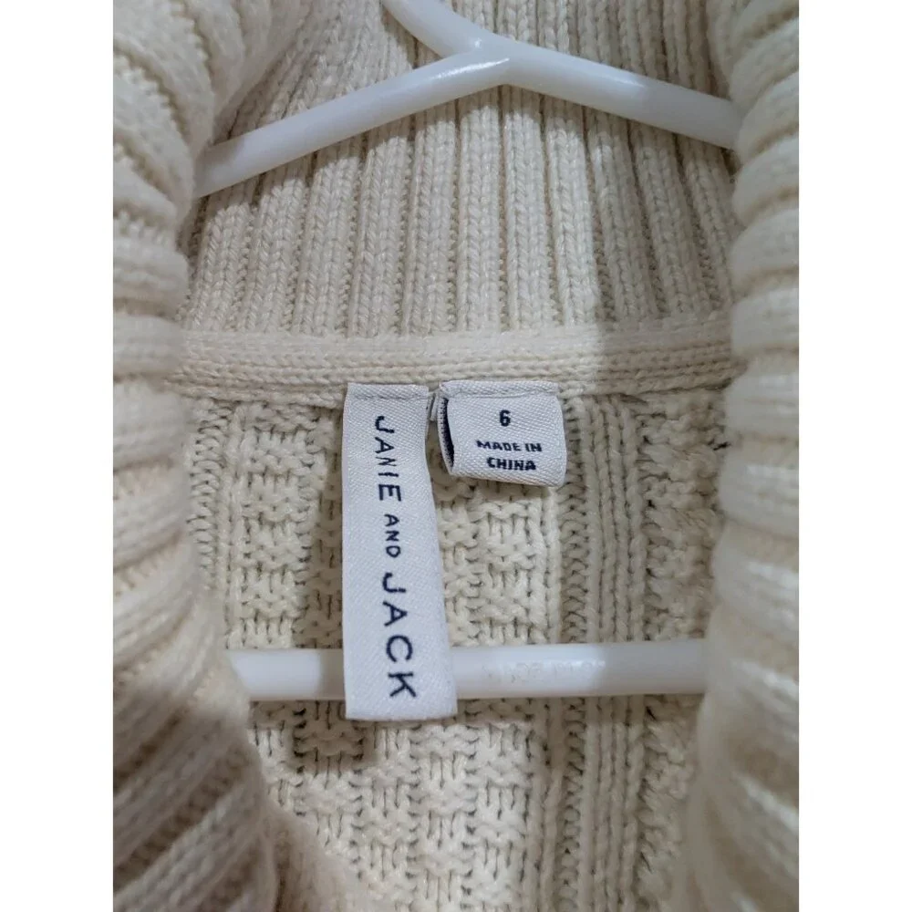 Janie and Jack Sweater Cream Cable Knit Shawl Collar Knit Boys size 6
